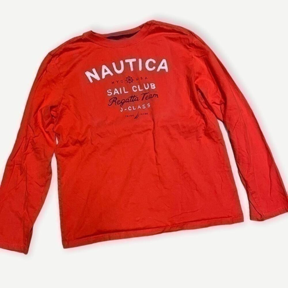Nautica Orange Long Sleeve Graphic T-shirt Size XL Cotton 18-20